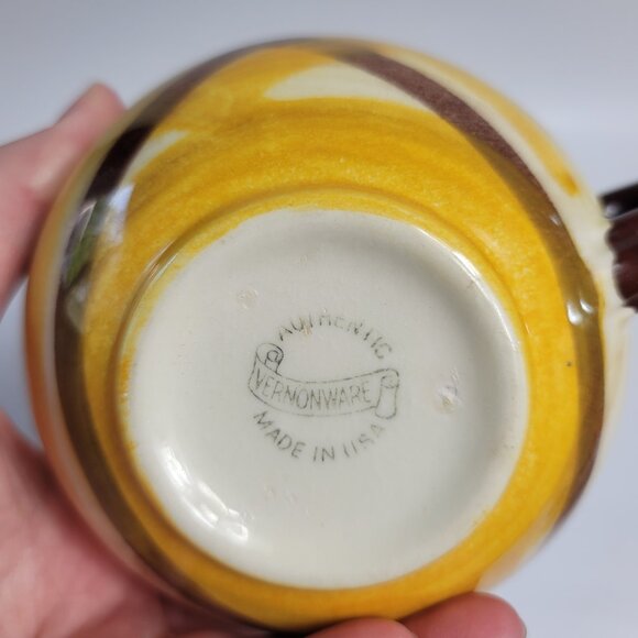 Metlox Poppytrail Vernon Kilns Organdie Sauce Bowl Gravy Boat Brown Yellow Plaid - Picture 13 of 13